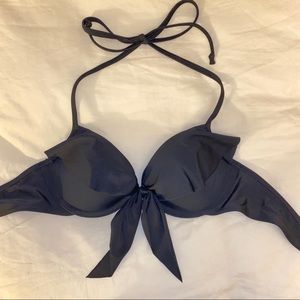 Black flounce bow push-up bikini top